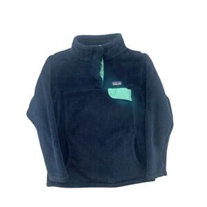 Patagonia Youth Synchilla Snap-T Fleece Pullover Navy Blue/mint Green Polartec